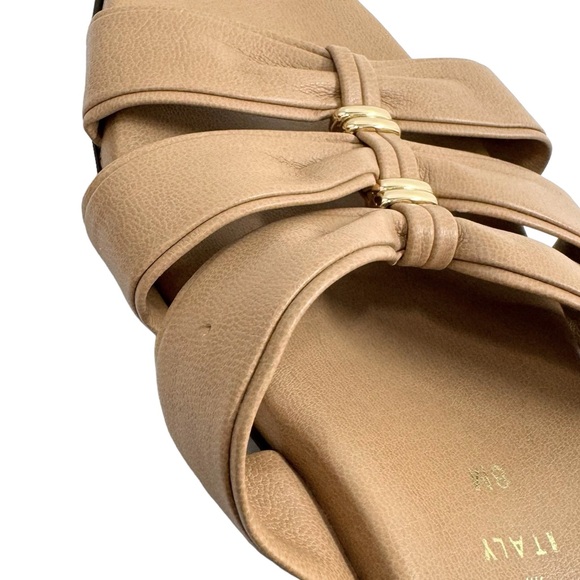 Italian Shoemakers Leather Sandals Made in Italy Tan Gold Tone Size 8M - Picture 8 of 10